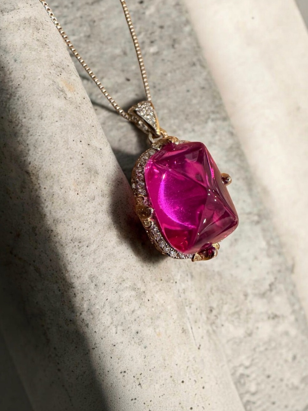 Pink Crystal Pendant Necklace NWT Platinum Plated Brass